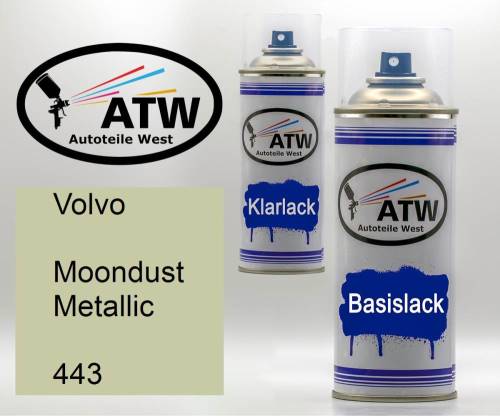 Volvo, Moondust Metallic, 443: 400ml Sprühdose + 400ml Klarlack - Set, von ATW Autoteile West.